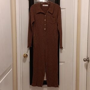 Free People Brown Ribbed Knit Jumpsuit